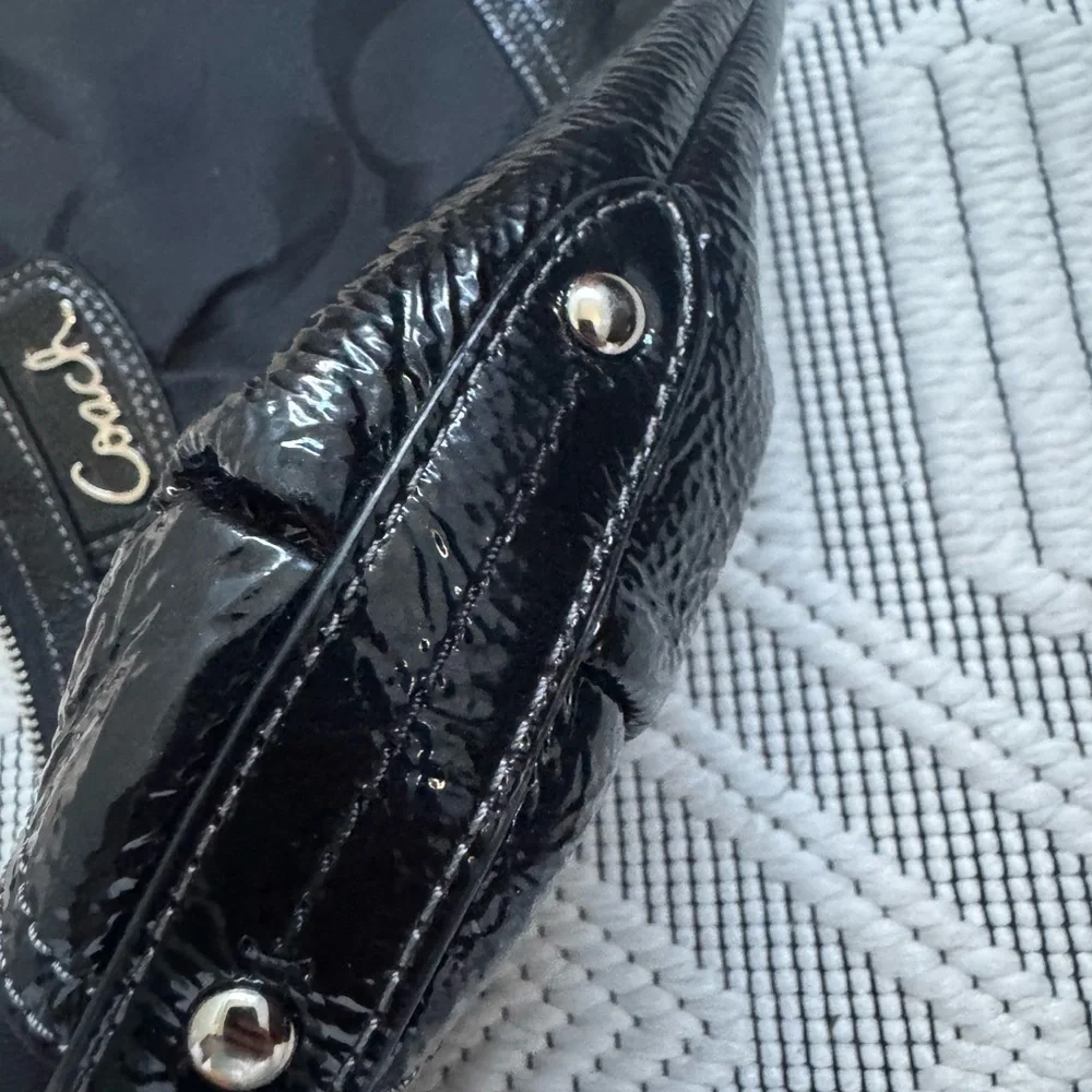 Coach Black Signature Canvas and Patent Leather Shoulder Bag​​